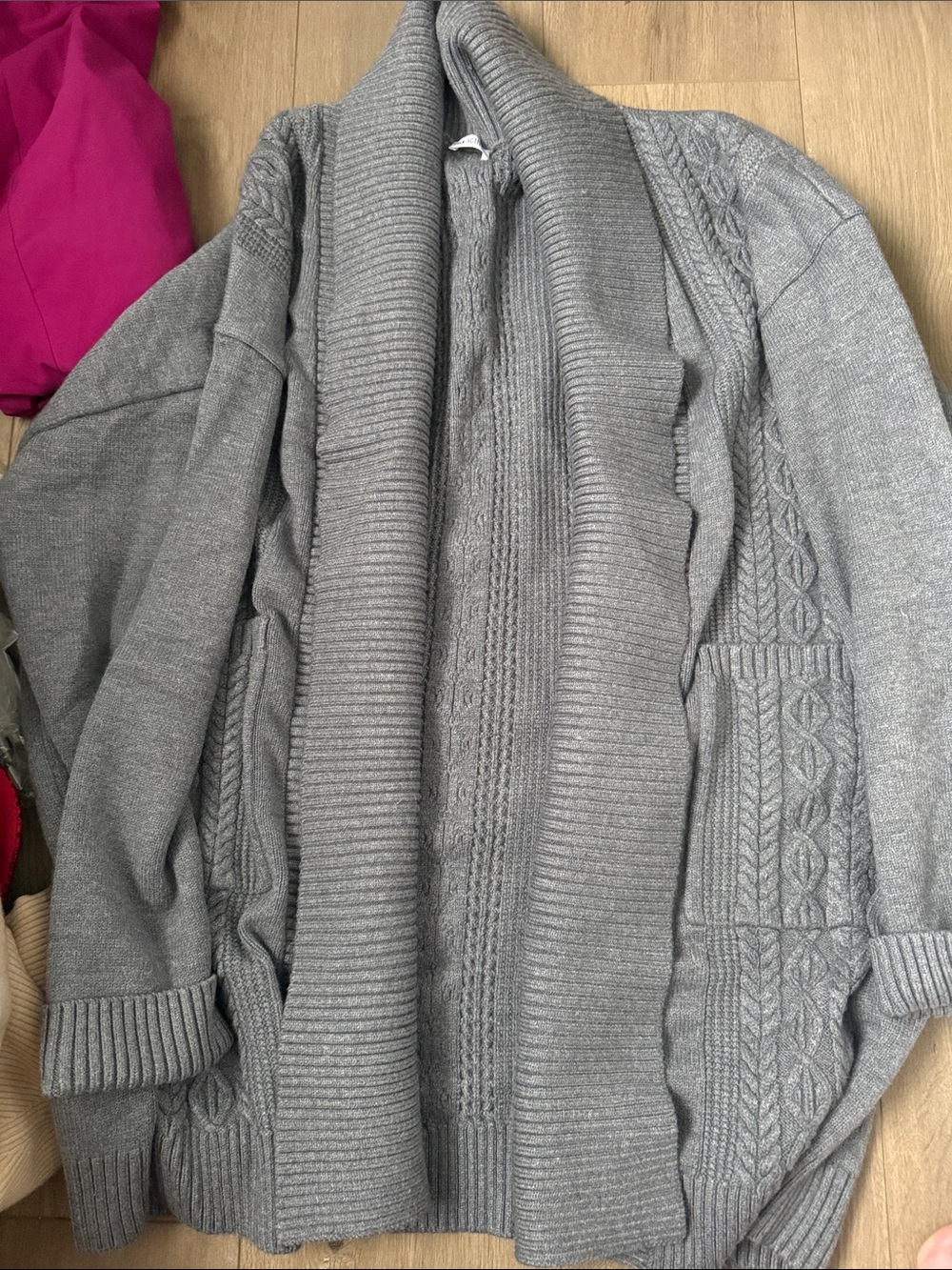 ZYIA Gray Shawl Collar Cable Cardigan Sweater
